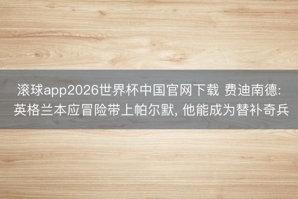 滚球app2026世界杯中国官网下载 费迪南德: 英格兰本应冒险带上帕尔默, 他能成为替补奇兵