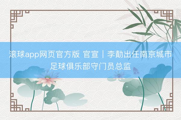滚球app网页官方版 官宣｜李勣出任南京城市足球俱乐部守门员总监