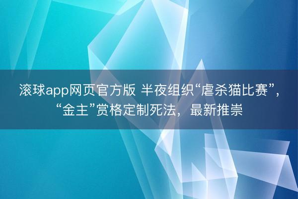 滚球app网页官方版 半夜组织“虐杀猫比赛”，“金主”赏格定制死法，最新推崇